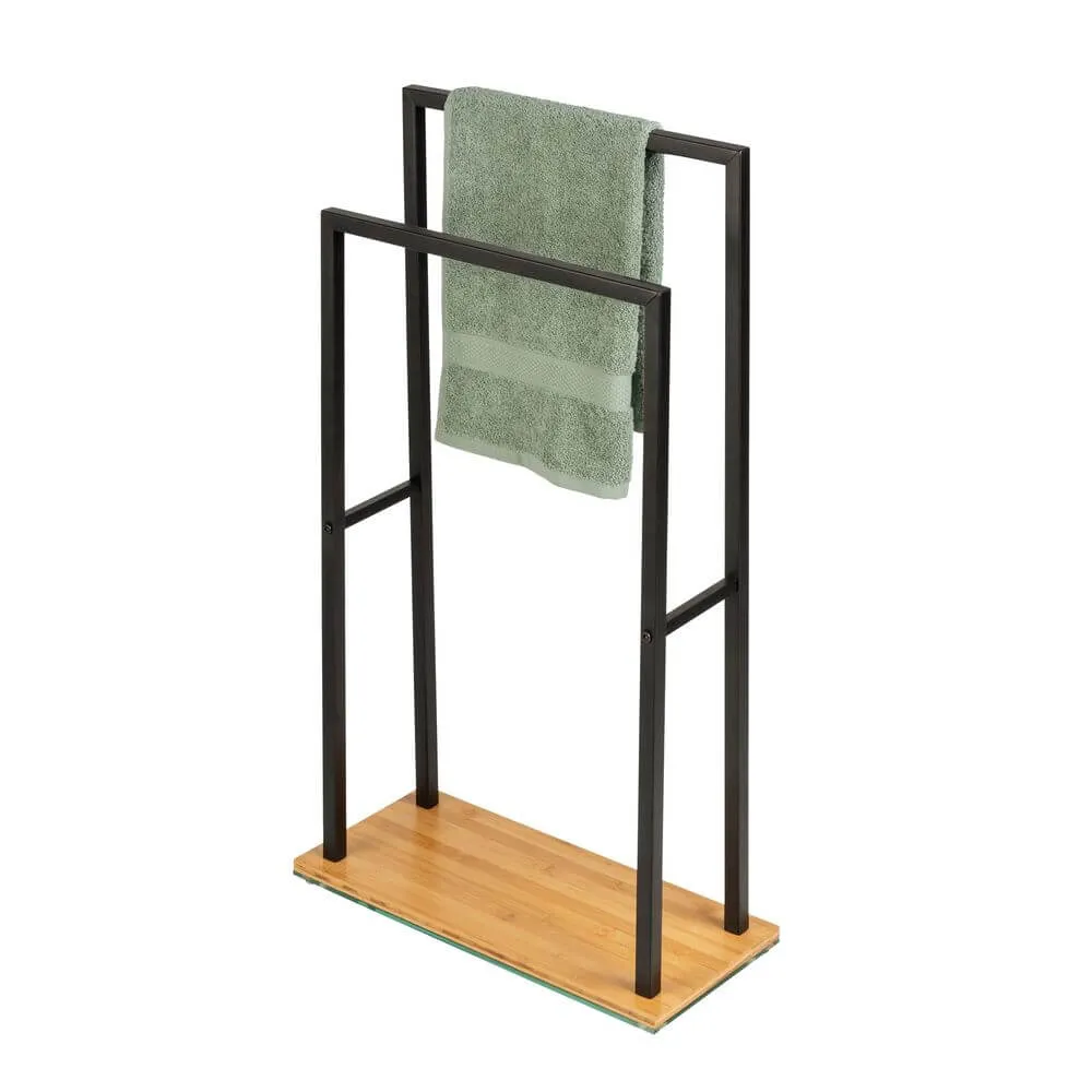 Bambusa 2 Rail Freestanding Towel Rack Matte Black