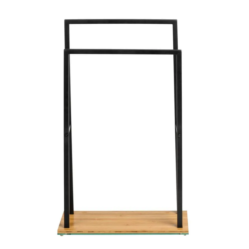 Bambusa 2 Rail Freestanding Towel Rack Matte Black