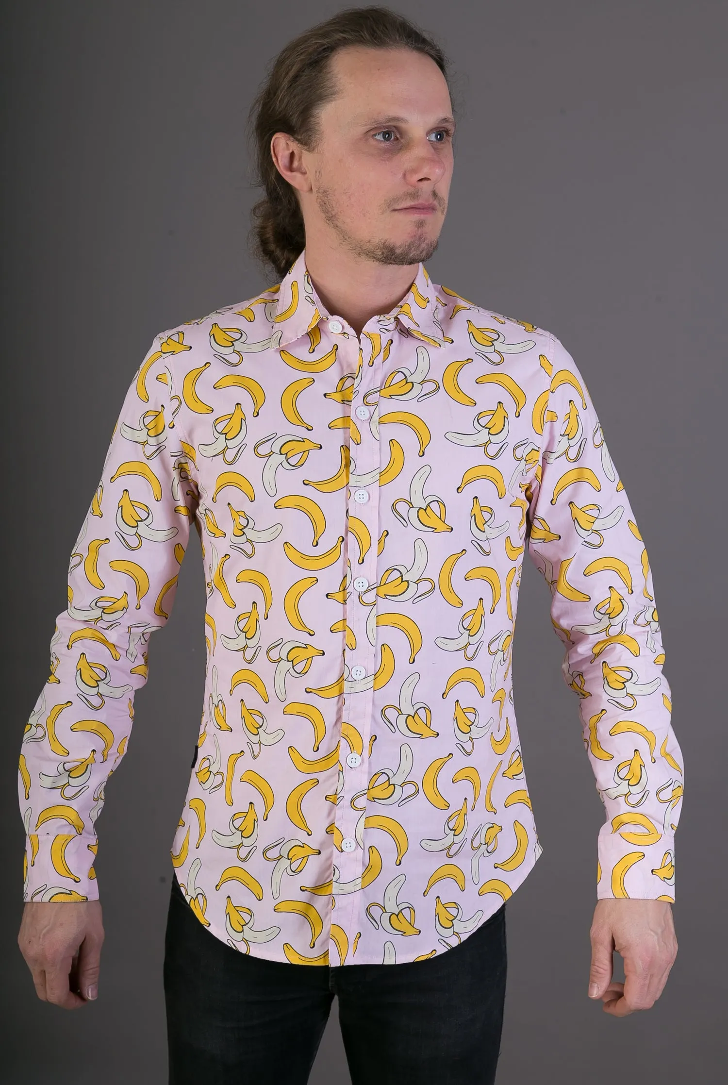 Banana Fruit Pink Cotton Slim-Fit Long-Sleeve Shirt