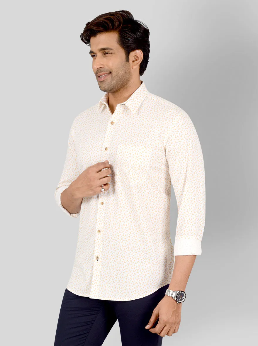 Banana Yellow & White Printed Smart Fit Casual Shirt | Greenfibre