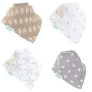 Bandana Bib 4pc 'White and Grey' Set