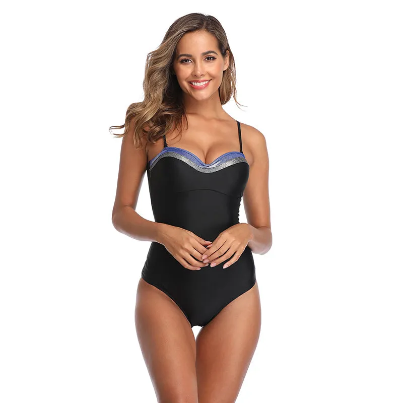 Bandeau One Piece Push Up Strapless Beach Monokini Swimwear Swimsuit Black Women's Bathing Suits