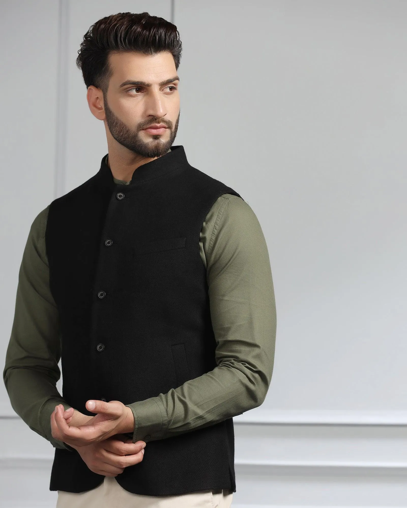 Bandhgala Casual Black Solid Waistcoat - Canford