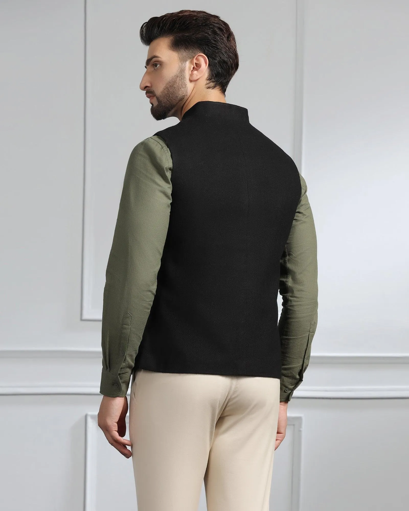 Bandhgala Casual Black Solid Waistcoat - Canford