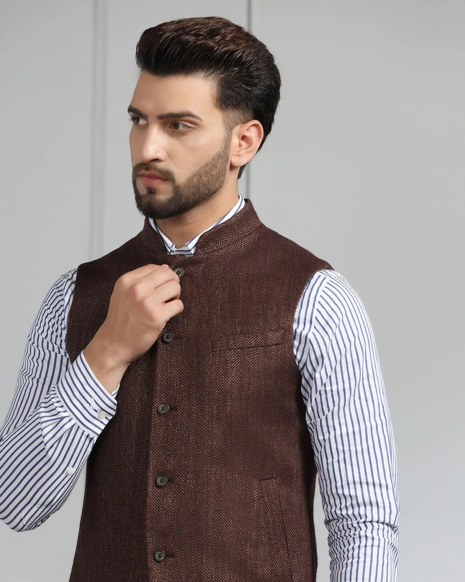 Bandhgala Casual Rust Striped Waistcoat - Silvan