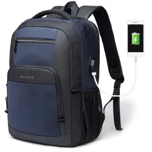 BANGE BG-1921 College Student Schoolbag Waterproof Business Computer Backpack with External USB Charging Port(Blue)