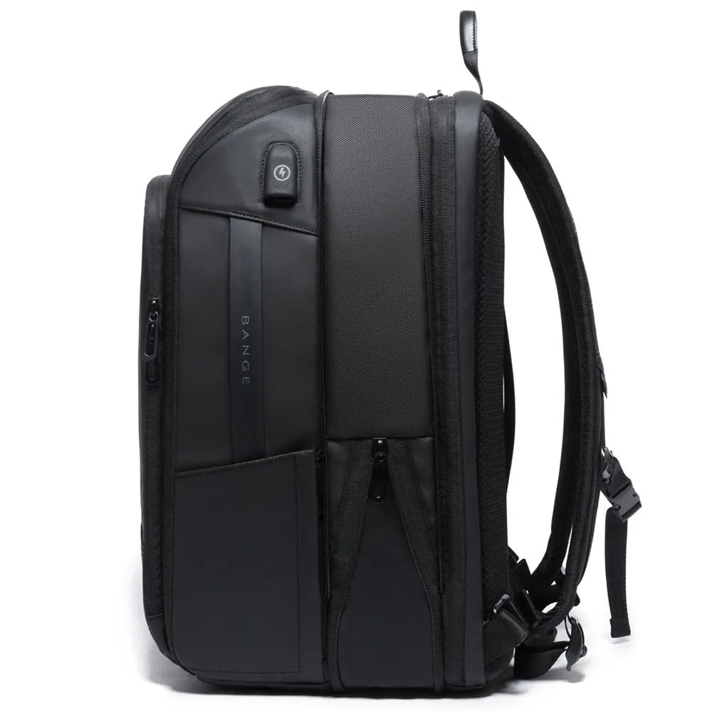 BANGE Large Capacity Water Resistant Expandable Travel Laptop Backpack with USB charging (Black)