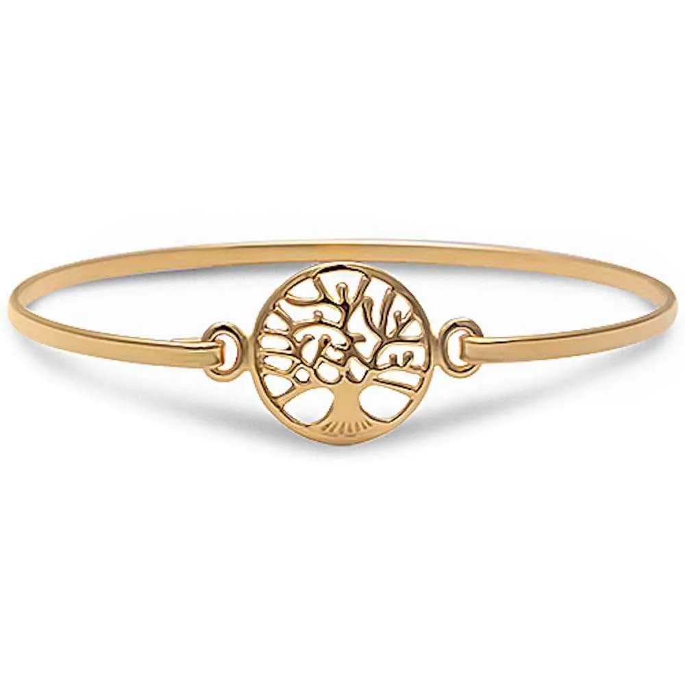 Bangle Sterling Silver Cross or Tree of Life Bracelets Silver, Rose or Yellow Gold Plated