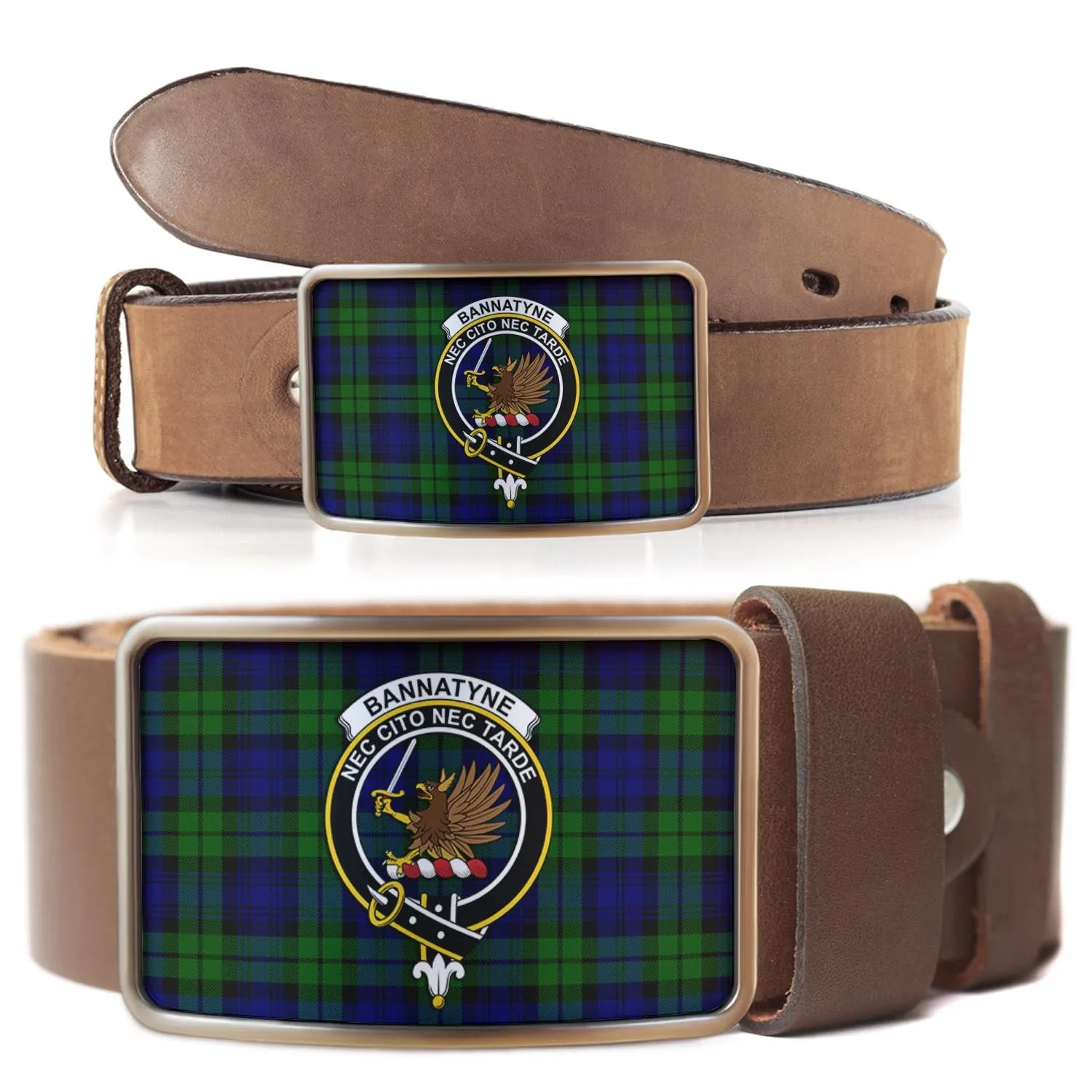 Bannatyne Tartan Belt Buckles with Family Crest