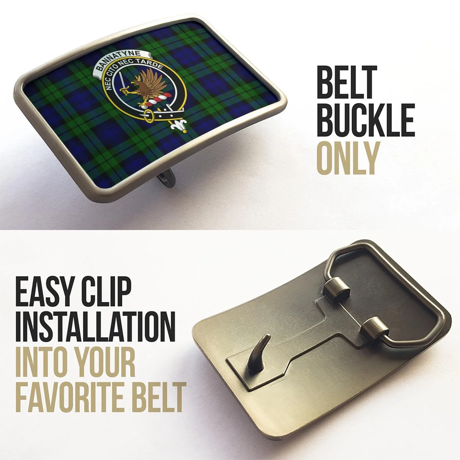 Bannatyne Tartan Belt Buckles with Family Crest