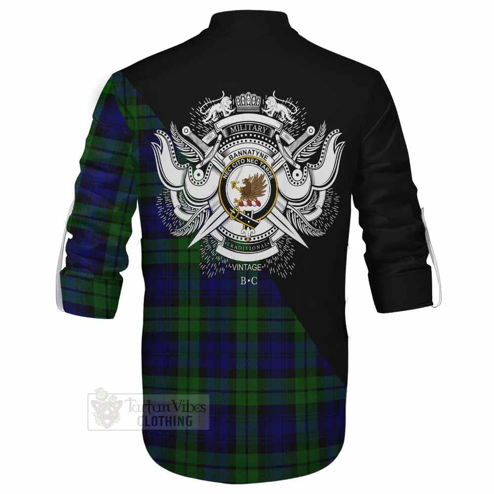 Bannatyne Tartan Ghillie Kilt Shirt with Family Crest and Military Logo Style