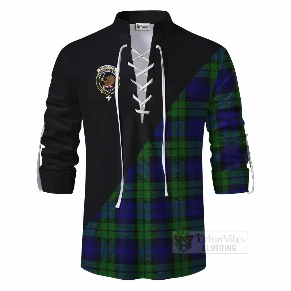 Bannatyne Tartan Ghillie Kilt Shirt with Family Crest and Military Logo Style