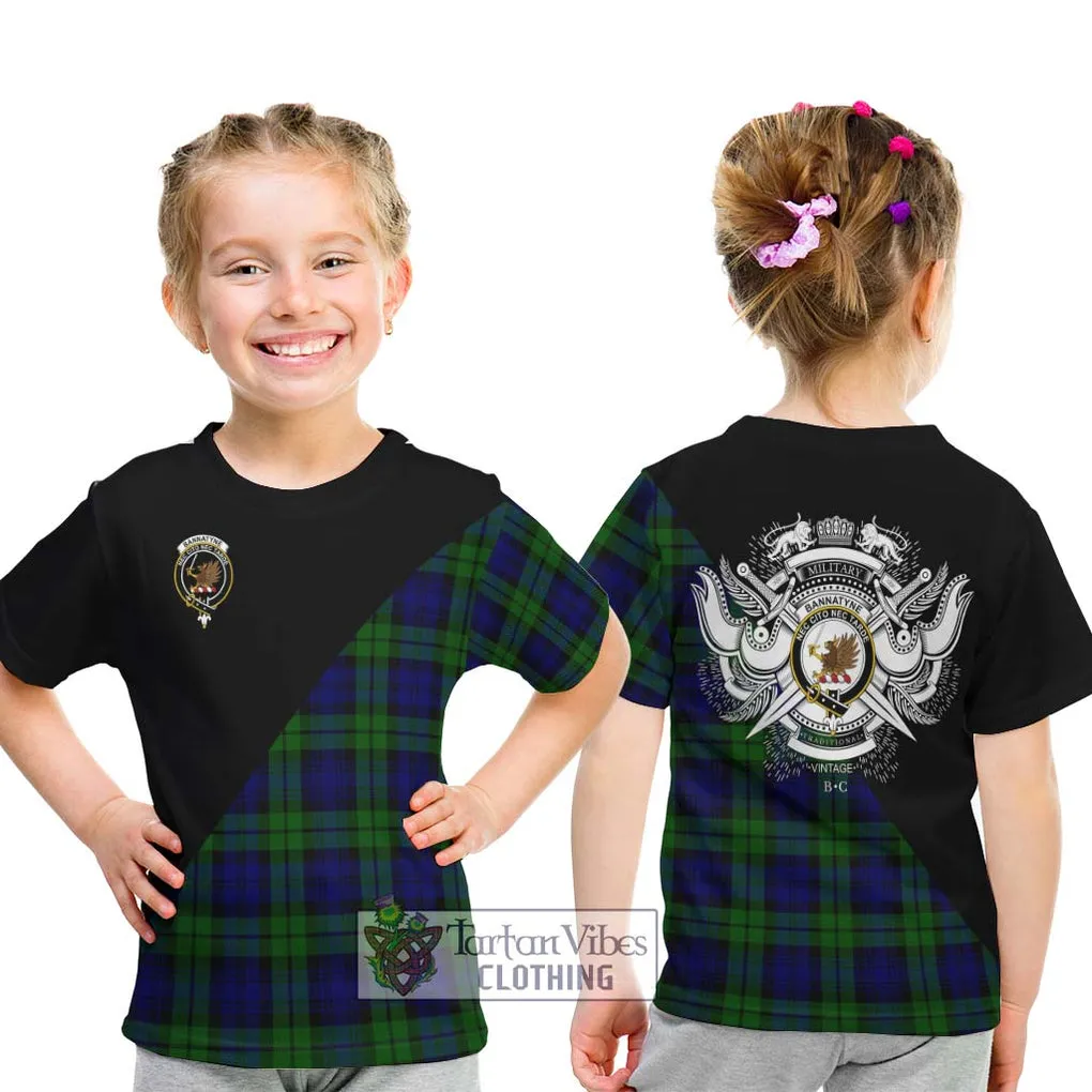 Bannatyne Tartan Kid T-Shirt with Family Crest and Military Logo Style