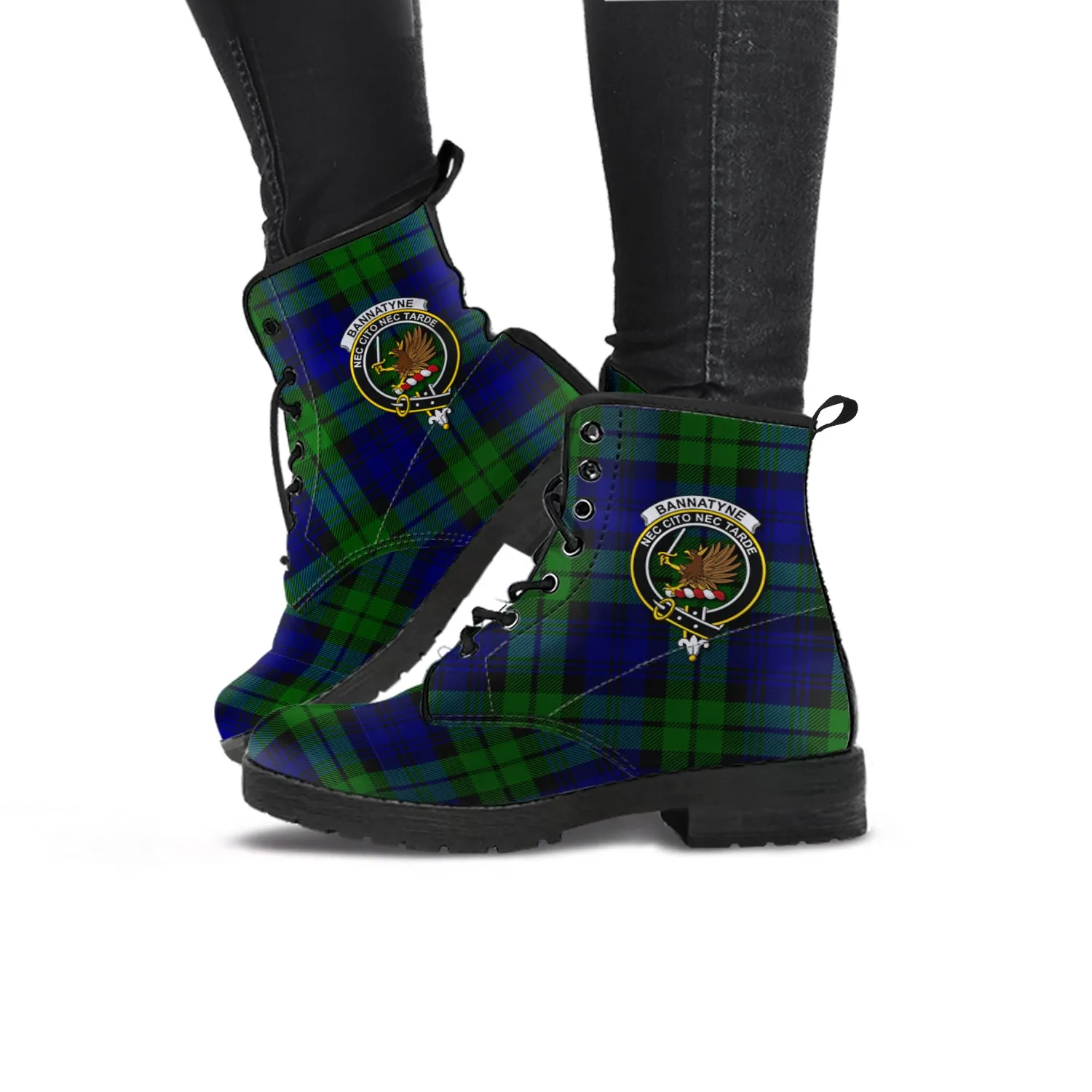 Bannatyne Tartan Leather Boots with Family Crest