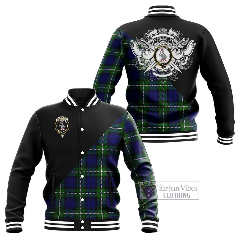 Bannerman Tartan Baseball Jacket with Family Crest and Military Logo Style