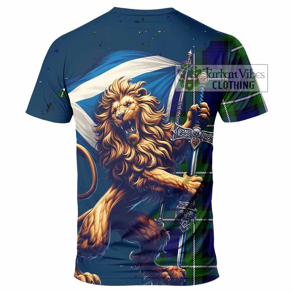 Bannerman Tartan Family Crest T-Shirt with Scottish Majestic Lion