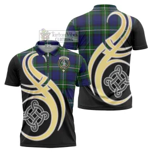 Bannerman Tartan Zipper Polo Shirt with Family Crest and Celtic Symbol Style