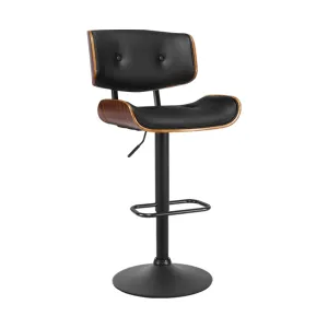 Bar Stool Gas Lift Wooden PU Leather - Black and Wood