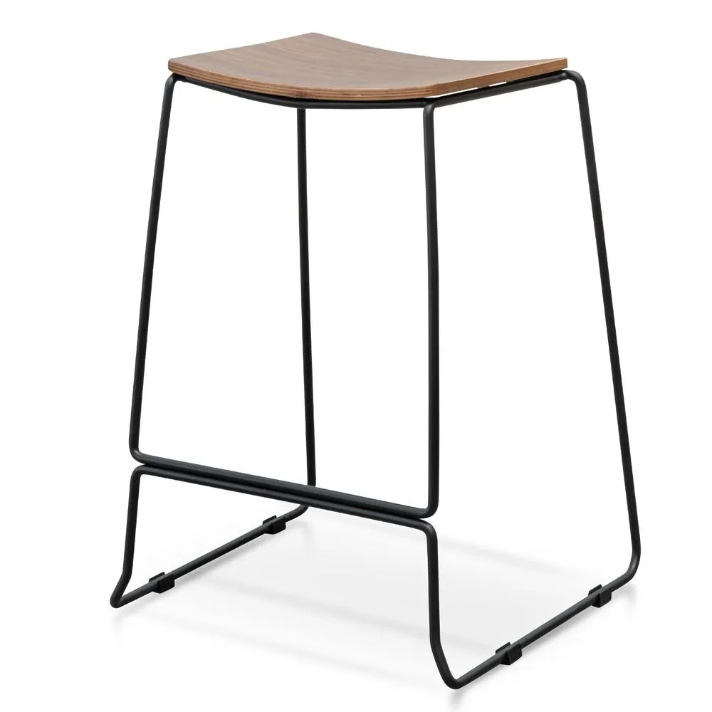 Bar Stool With Walnut Timber Seat - Black Frame