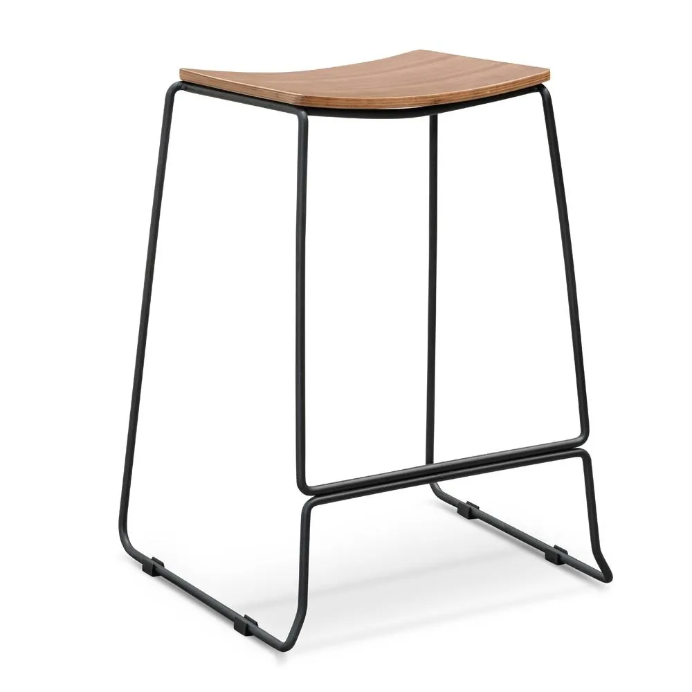 Bar Stool With Walnut Timber Seat - Black Frame