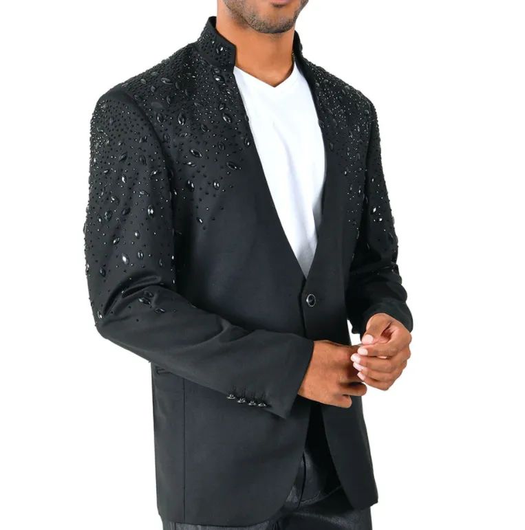 Barabas Men's 'TEARS IN HEAVEN' Black Crystal Blazer