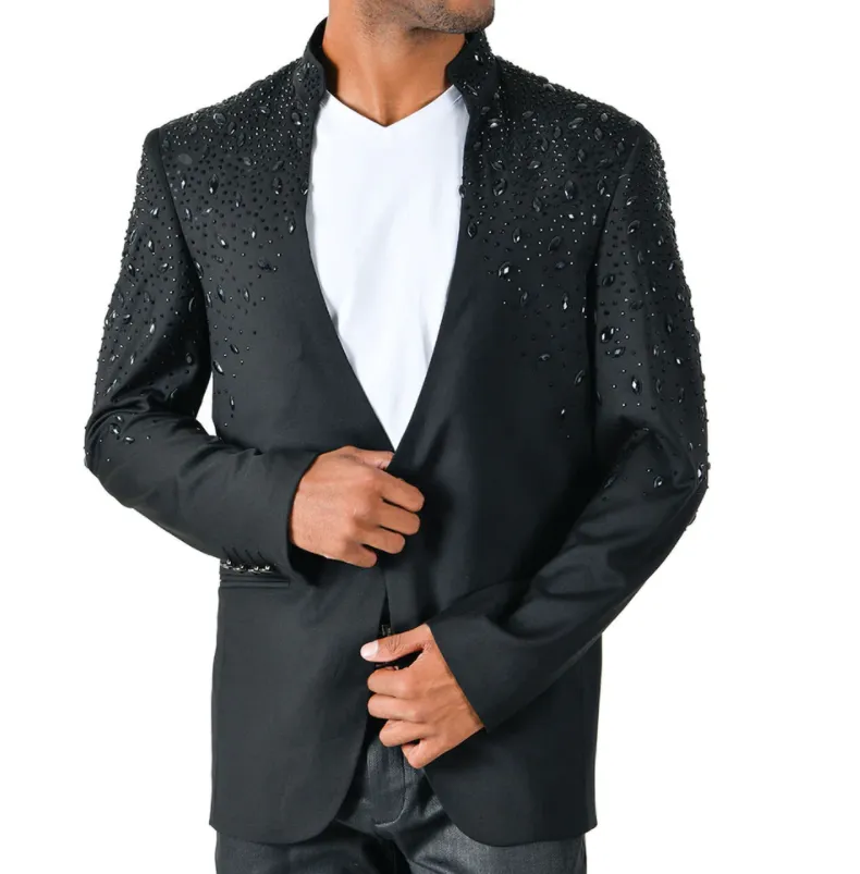 Barabas Men's 'TEARS IN HEAVEN' Black Crystal Blazer