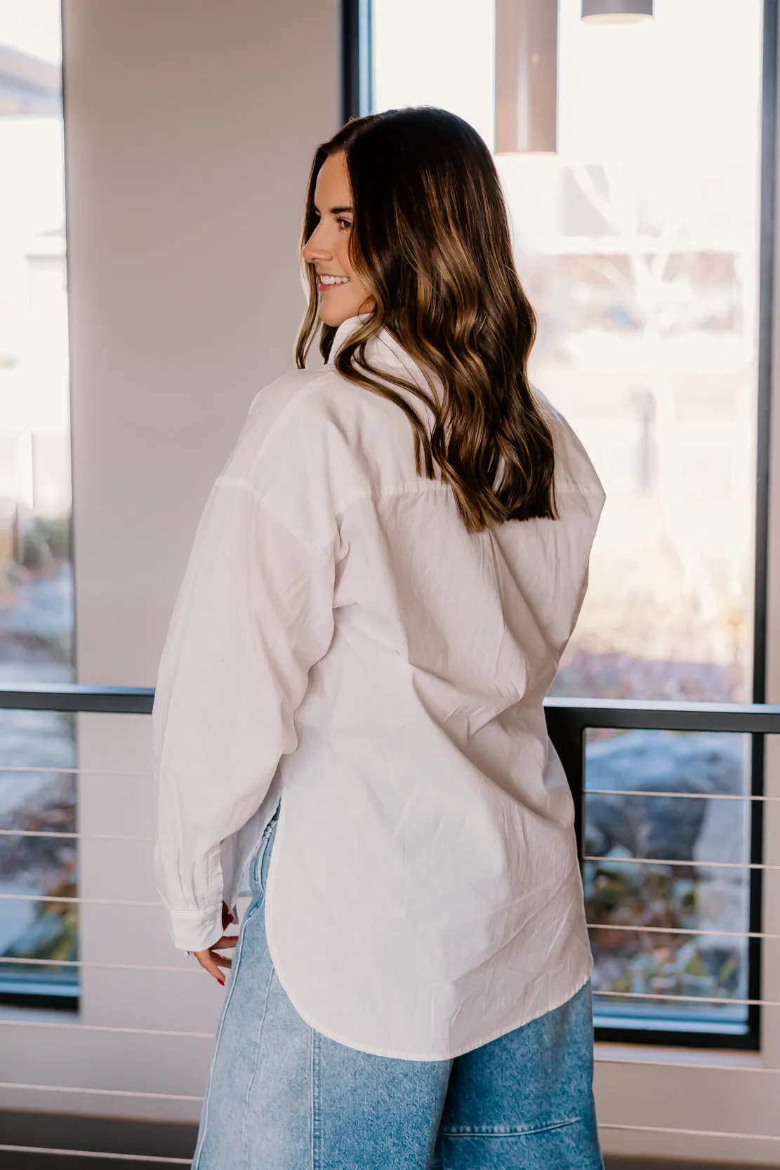 Barb Oversized Button Up | White