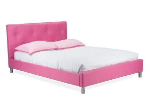 Barbara Pink Faux Leather Platform Bed w/Crystal Tufted Headboard (Full)