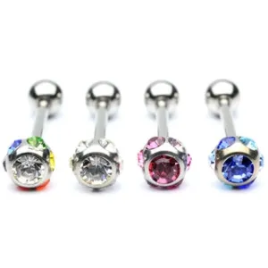 Barbell / Tongue Ring with Multiple Colored Gems