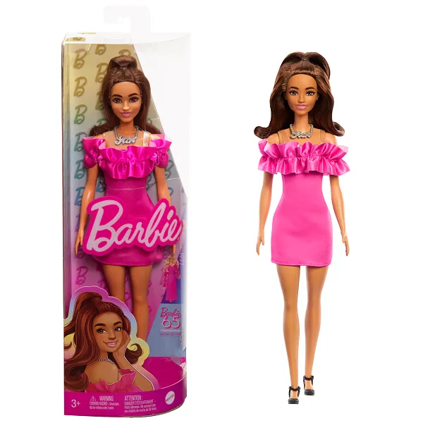 Barbie Fashionistas 65th Anniversary Doll #217 With Brown Wavy Hair & Pink Dress