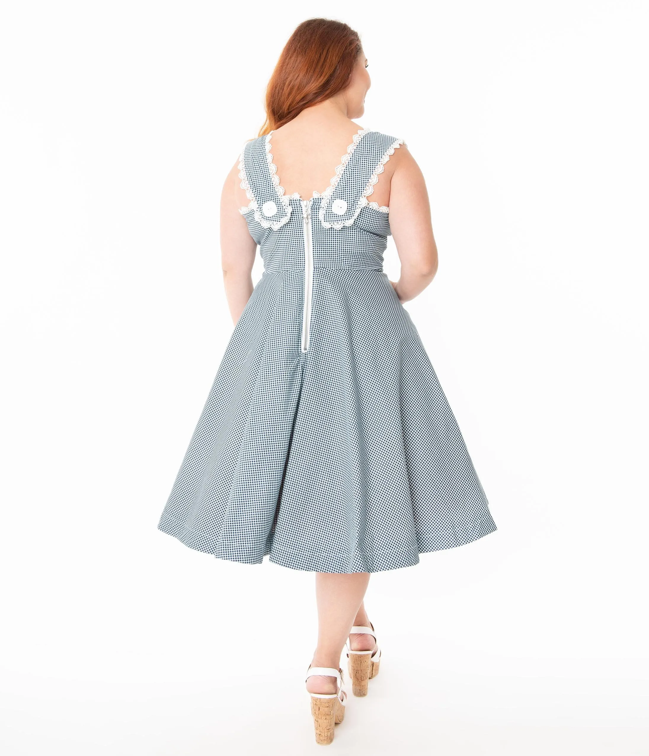 Barbie x Unique Vintage Plus Size Navy Gingham Barbie-Q Swing Dress