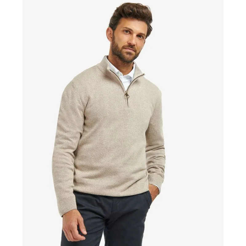 Barbour Firle Cotton Cashmere Mens 1/4 Zip Jumper - Stone Marl