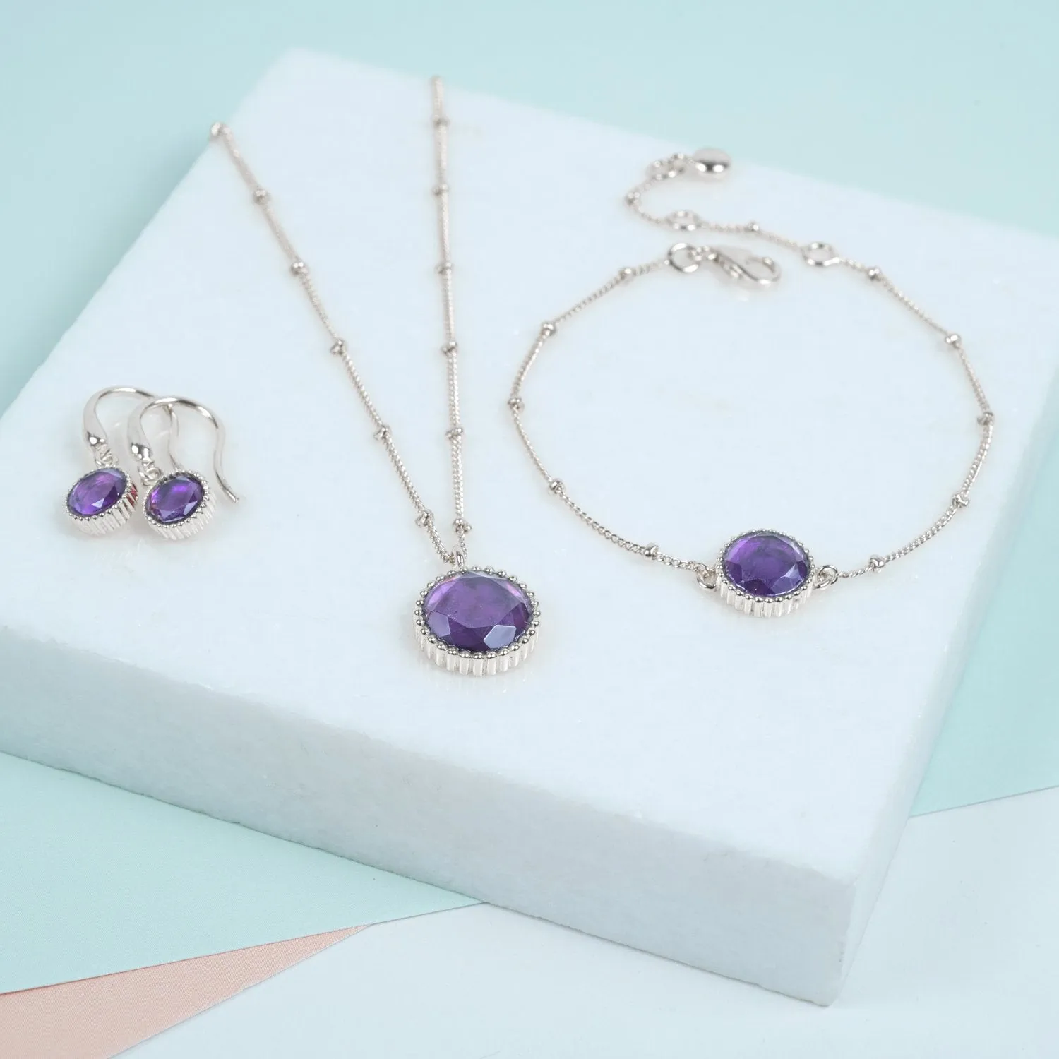 Barcelona February Birthstone Amethyst & Silver Jewellery Set