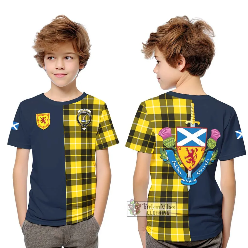 Barclay Dress Modern Tartan Kid T-Shirt Alba with Scottish Lion Royal Arm Half Style