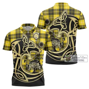 Barclay Dress Modern Tartan Zipper Polo Shirt with Family Crest Celtic Wolf Style