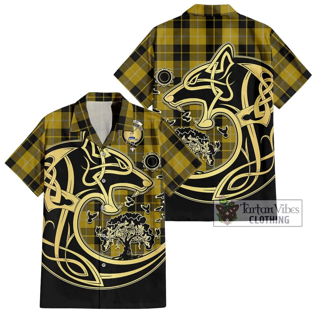 Barclay Dress Tartan Short Sleeve Button Shirt with Family Crest Celtic Wolf Style