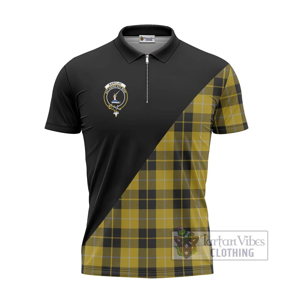 Barclay Dress Tartan Zipper Polo Shirt with Family Crest and Military Logo Style