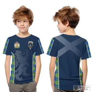 Barclay Hunting Ancient Tartan Kid T-Shirt with Family Crest and Lion Rampant Vibes Sport Style