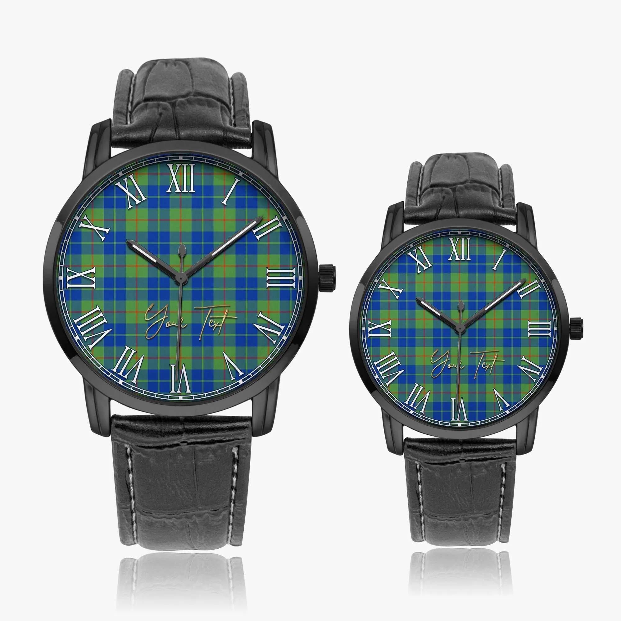 Barclay Hunting Ancient Tartan Personalized Your Text Leather Trap Quartz Watch