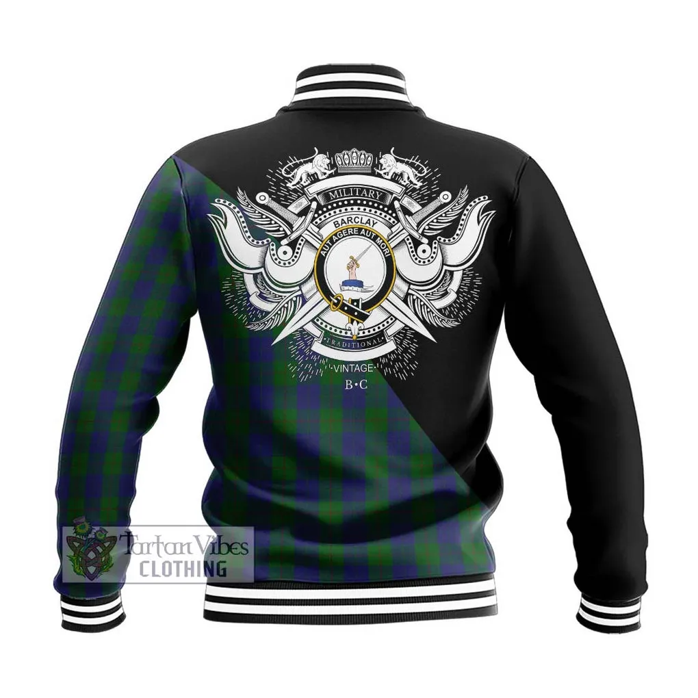 Barclay Tartan Baseball Jacket with Family Crest and Military Logo Style