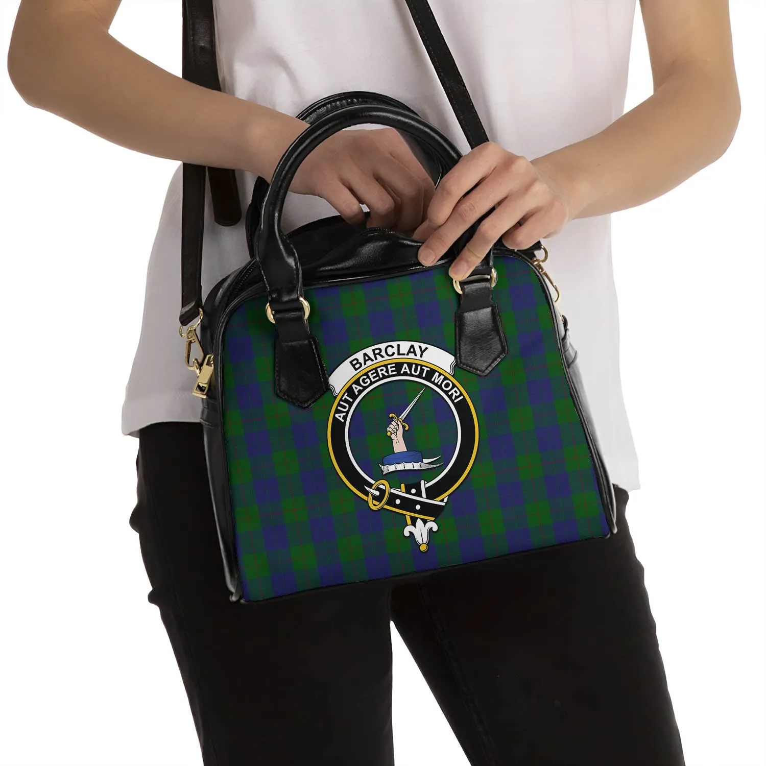 Barclay Tartan Shoulder Handbags with Family Crest