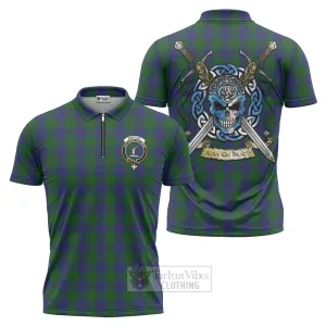 Barclay Tartan Zipper Polo Shirt with Family Crest Celtic Skull Style