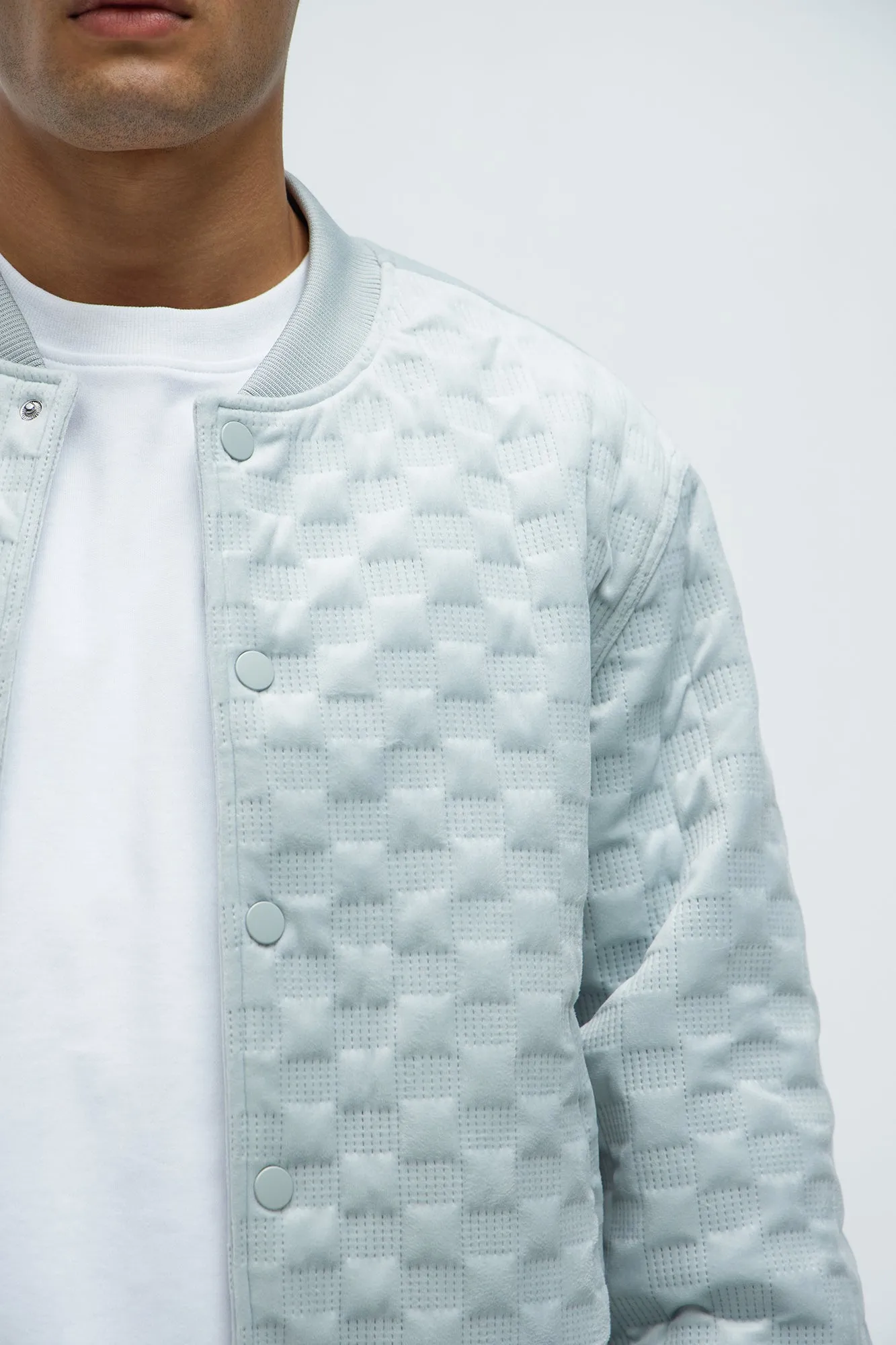 Bard Embossed Checker Bomber Jacket - Grey