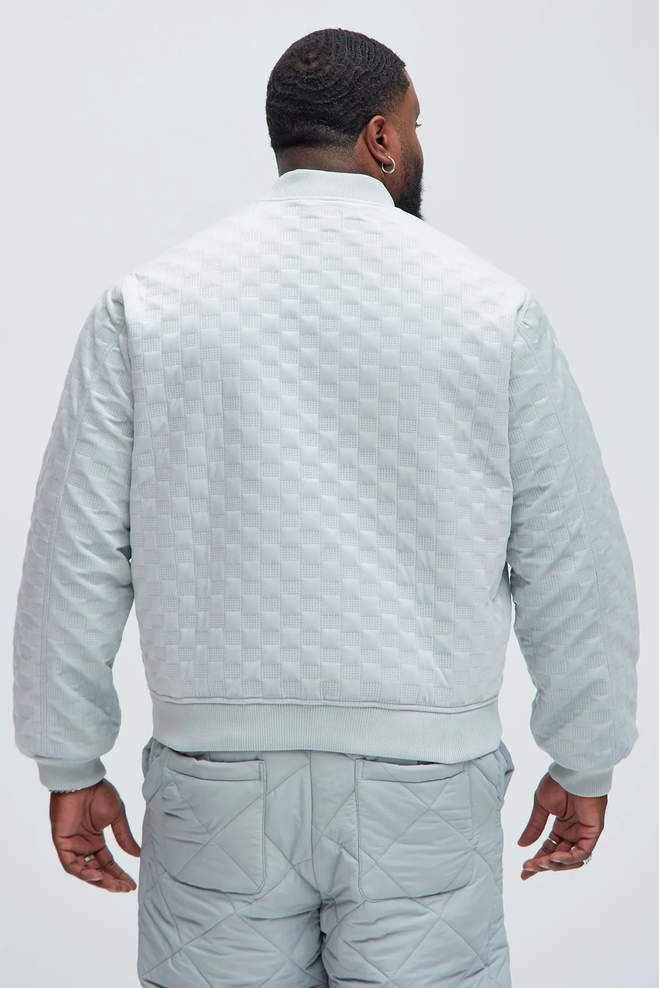 Bard Embossed Checker Bomber Jacket - Grey