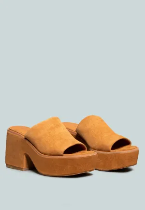 BARDOT Tan Fine Suede Handcrafted Platform Slides