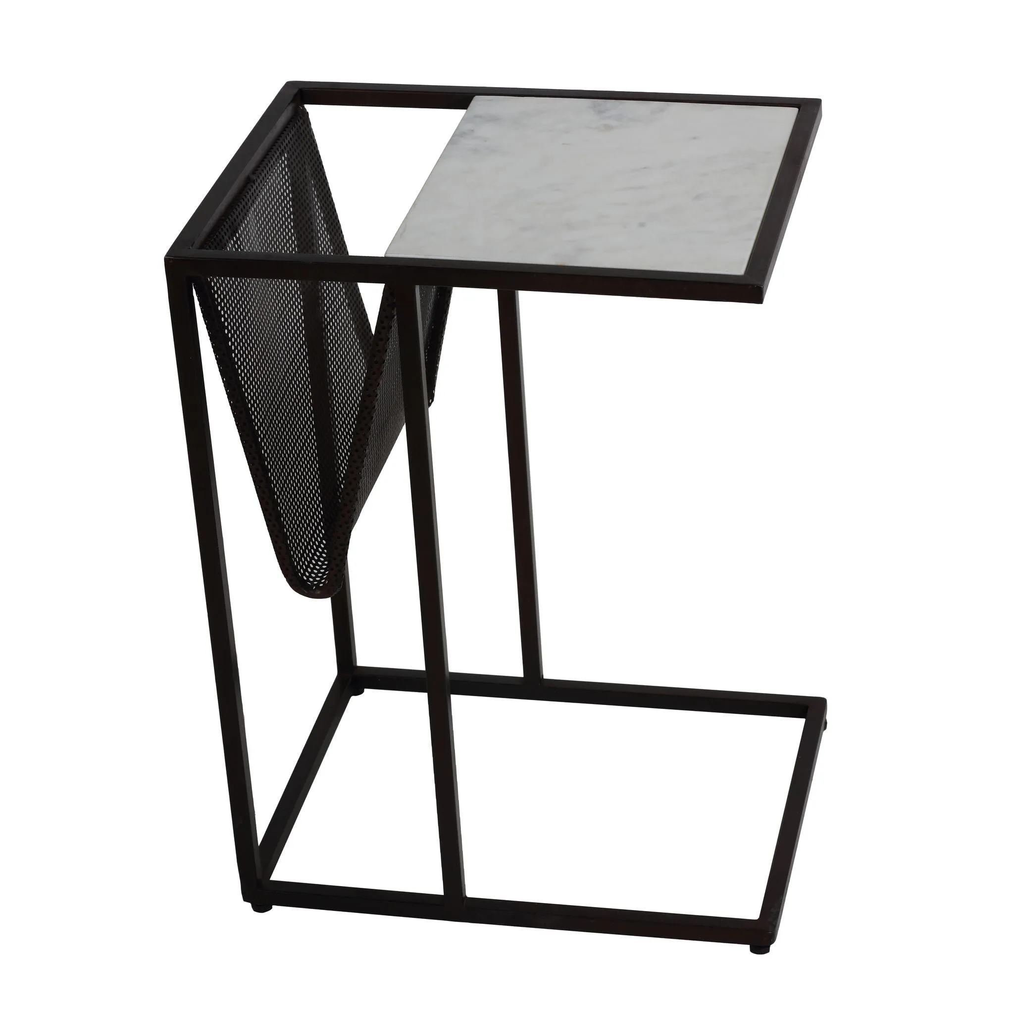 Bare Decor Maggi Magazine Rack C Table in Black Metal with Marble