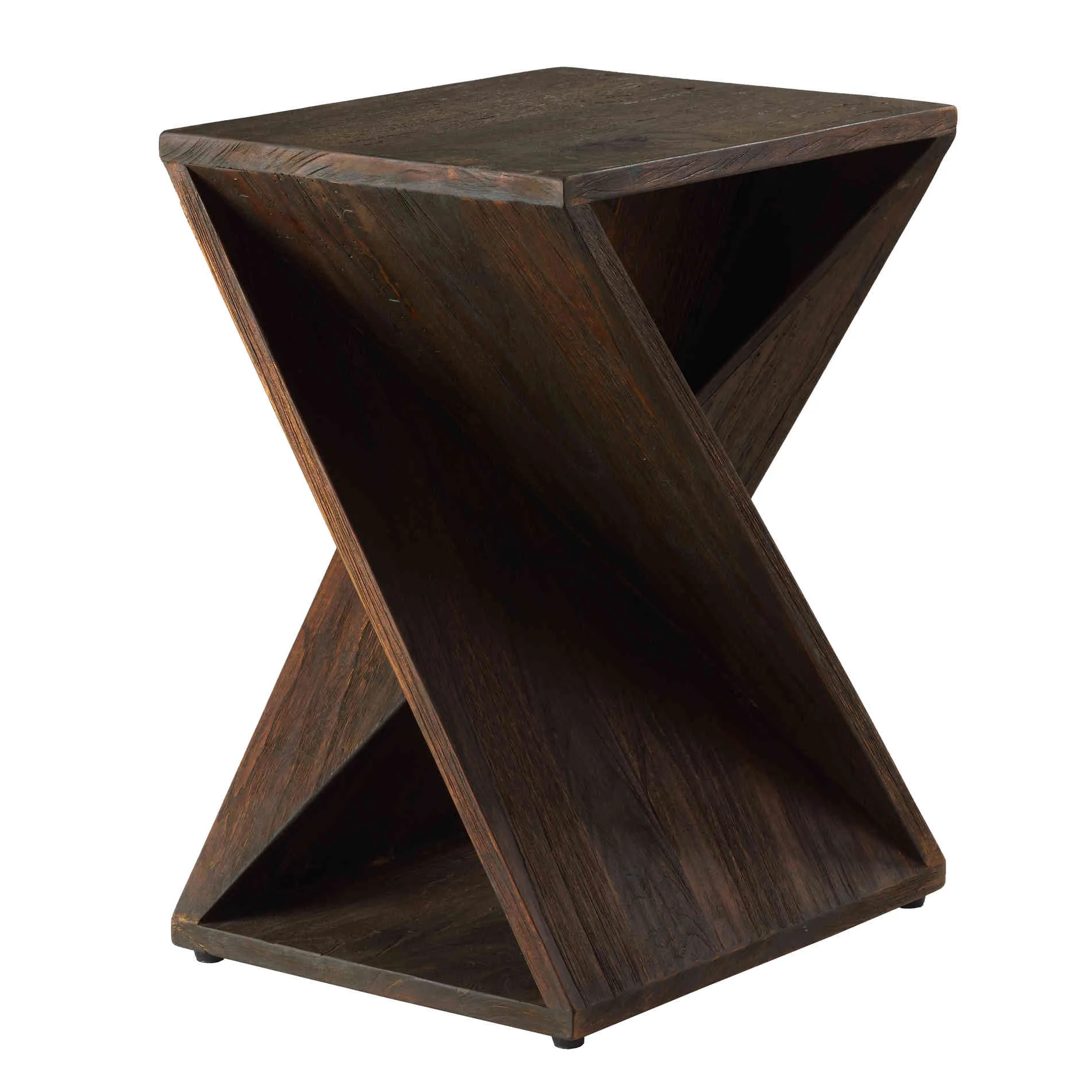 Bare Decor Twister End Table in Reclaimed Solid Teak Wood, Brown