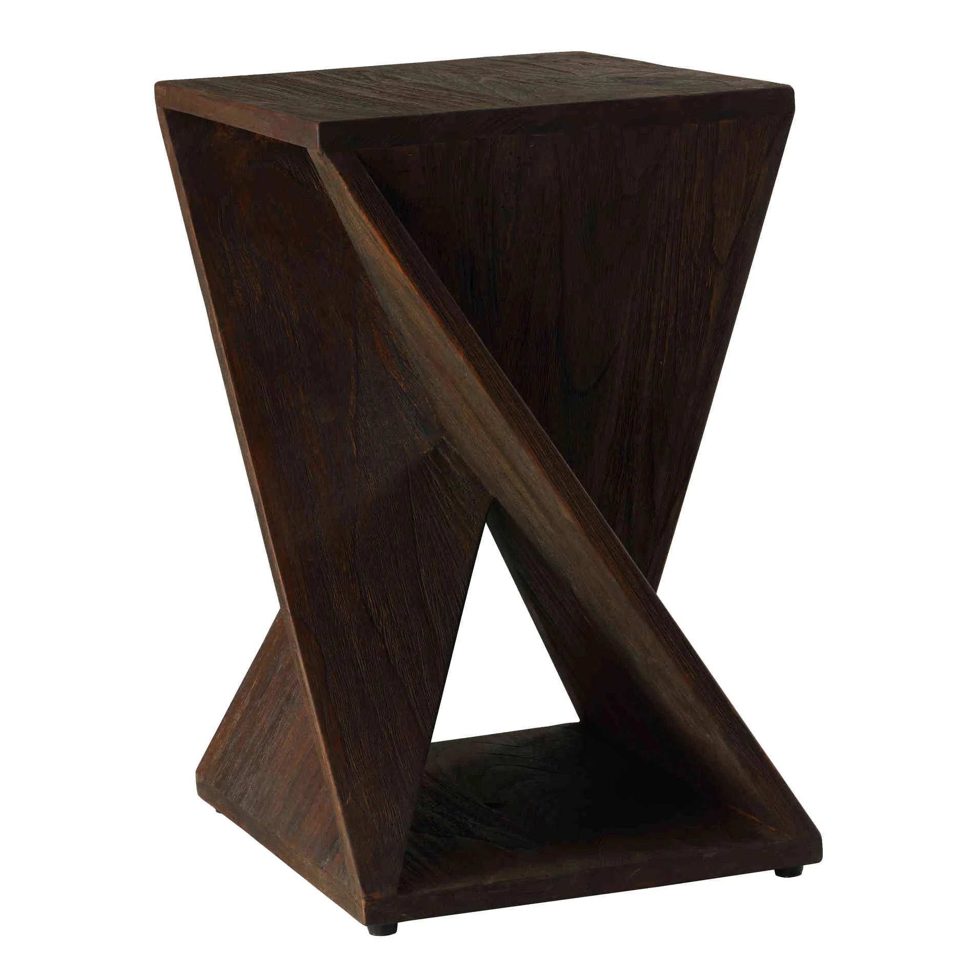 Bare Decor Twister End Table in Reclaimed Solid Teak Wood, Brown