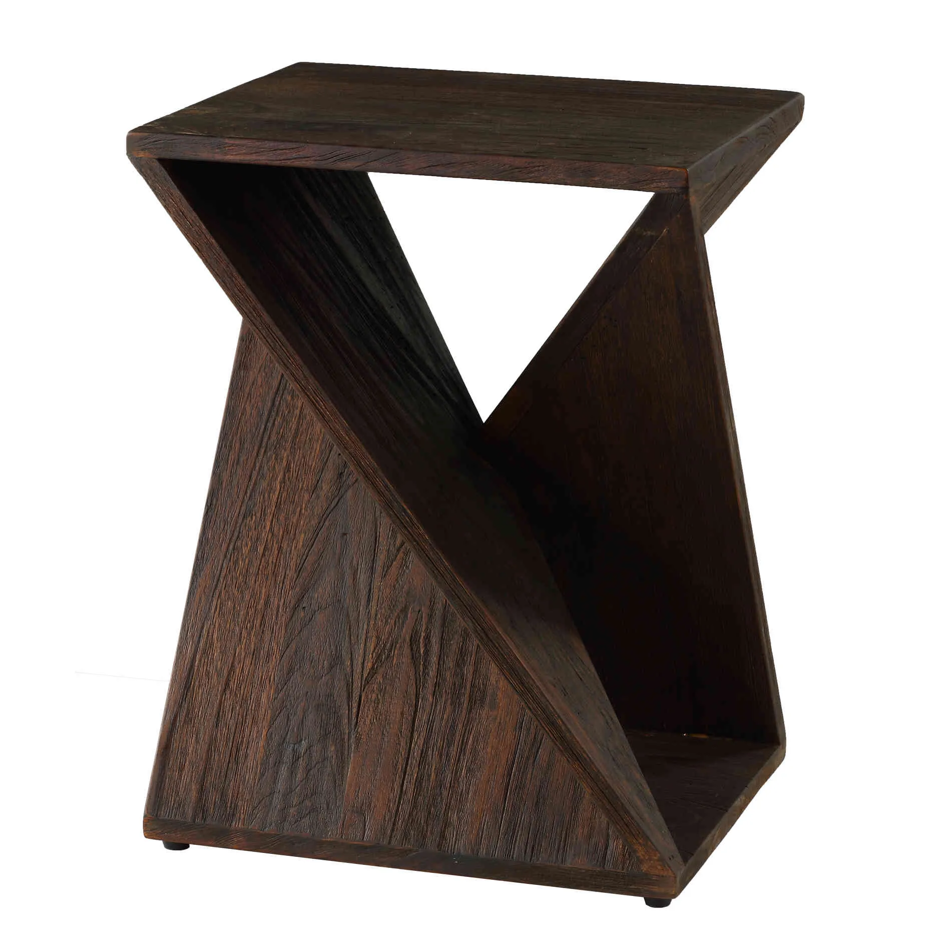 Bare Decor Twister End Table in Reclaimed Solid Teak Wood, Brown