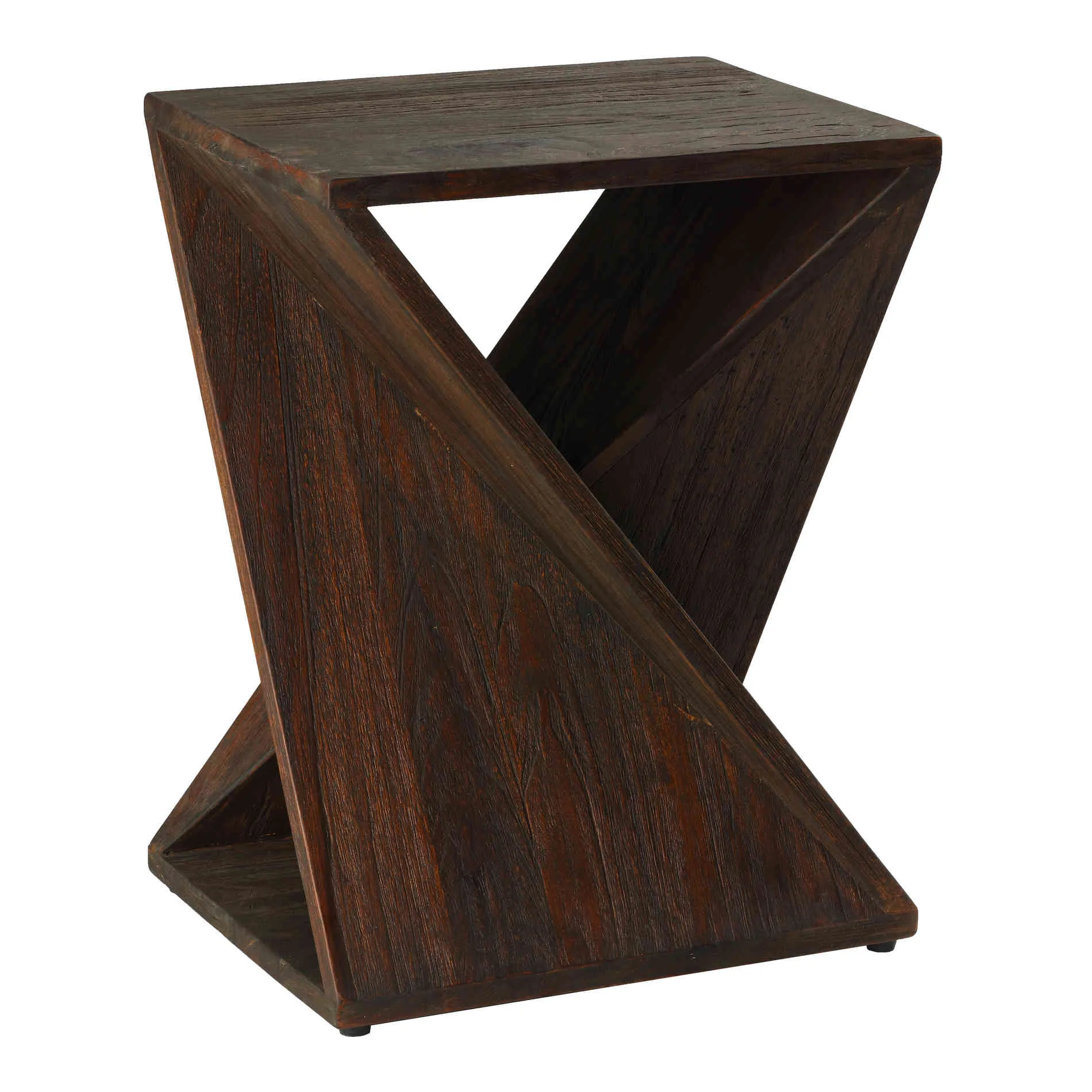 Bare Decor Twister End Table in Reclaimed Solid Teak Wood, Brown